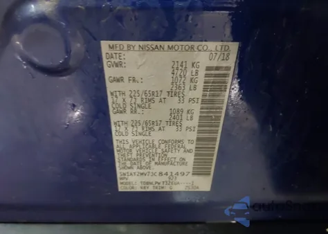 2018 Nissan Rogue S z USA, uszkodzony, nr VIN 5N1AT2MV7JC841497